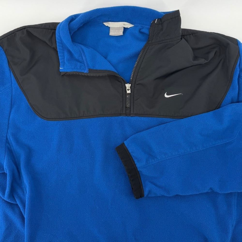 Nike Vintage Quarter Zip Fleece Pullover Blue Black XL Swoosh Mock‎ Neck Pockets